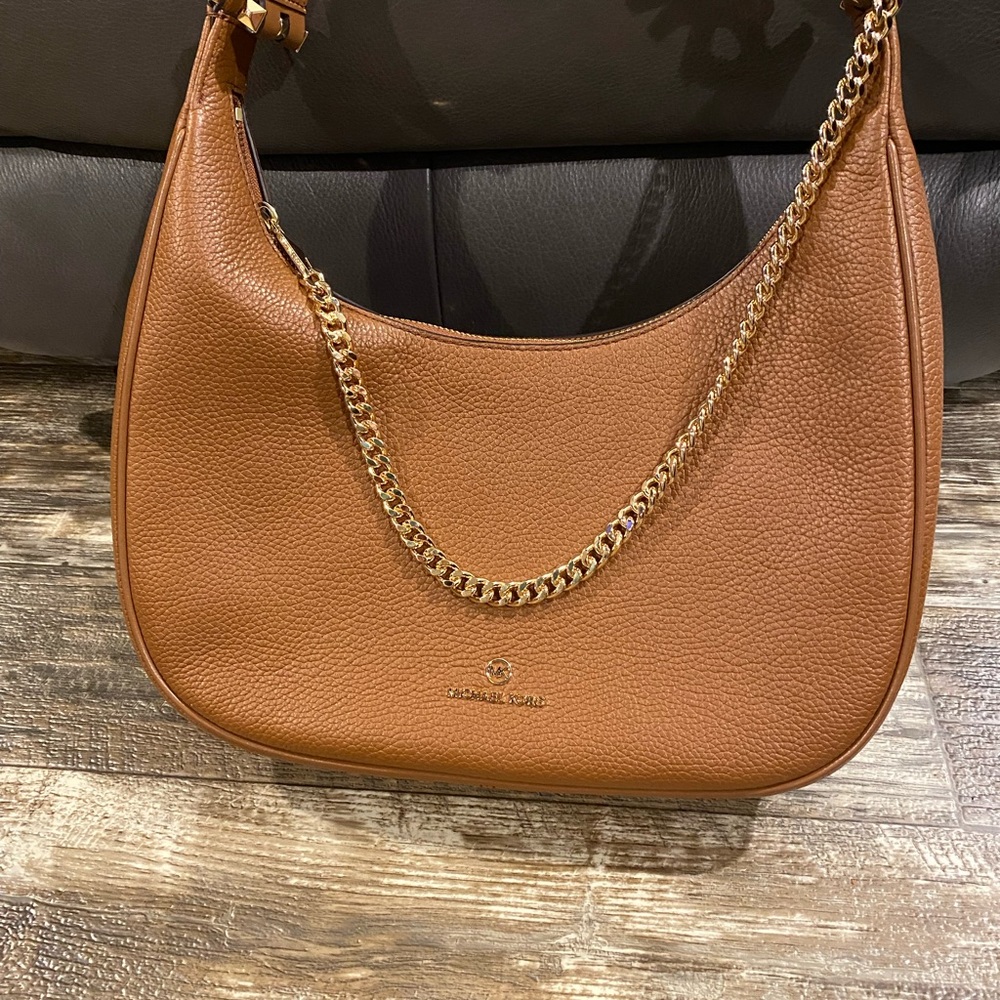 Michael Kors Brown Leather Shoulder Bag with Gold Chain